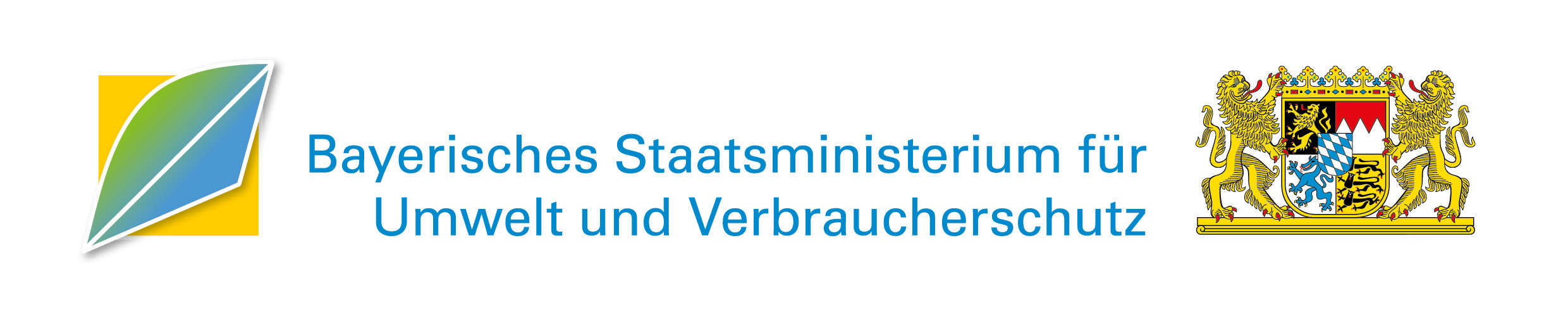Schriftzug "Bayerisches Staatsministerium für Umwelt und Verbraucherschutz" neben bayerischem Wappen